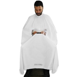 Jovinno - Large Size Professional Quality Hair Cutting Barber/Salon Cape Gown Apron With Mobile Phone Viewing Window, Metal Snap Neck Closure, Hanging Hook (White Cape Window)