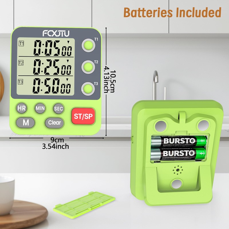 FCXJTU Digital Dual Triple Kitchen Timer, 3-Channel Magnetic Countdown Timer