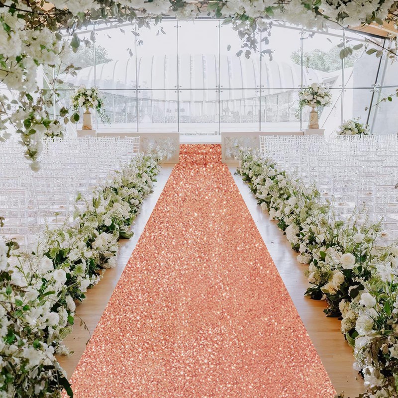 Aisle Runners for Wedding 2FT×15FT Rose Gold Sequin Aisle Runner