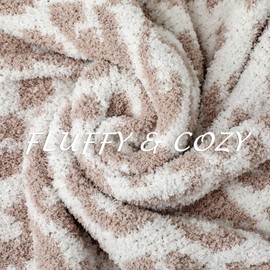 bearberry Fuzzy Leopard Knitted Throw Blanket Soft Cozy Warm Microfiber Blanket for Couch Sofa Bed Travel (Stone/Cream, 40"x50")
