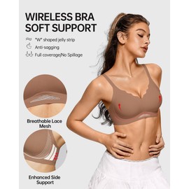Vertvie Bras for Women Wireless Comfortable Push Up Bra Scalloped Seamless Full Coverage No Underwire Supportive T Shirt Bras(Coffee,X-Large)