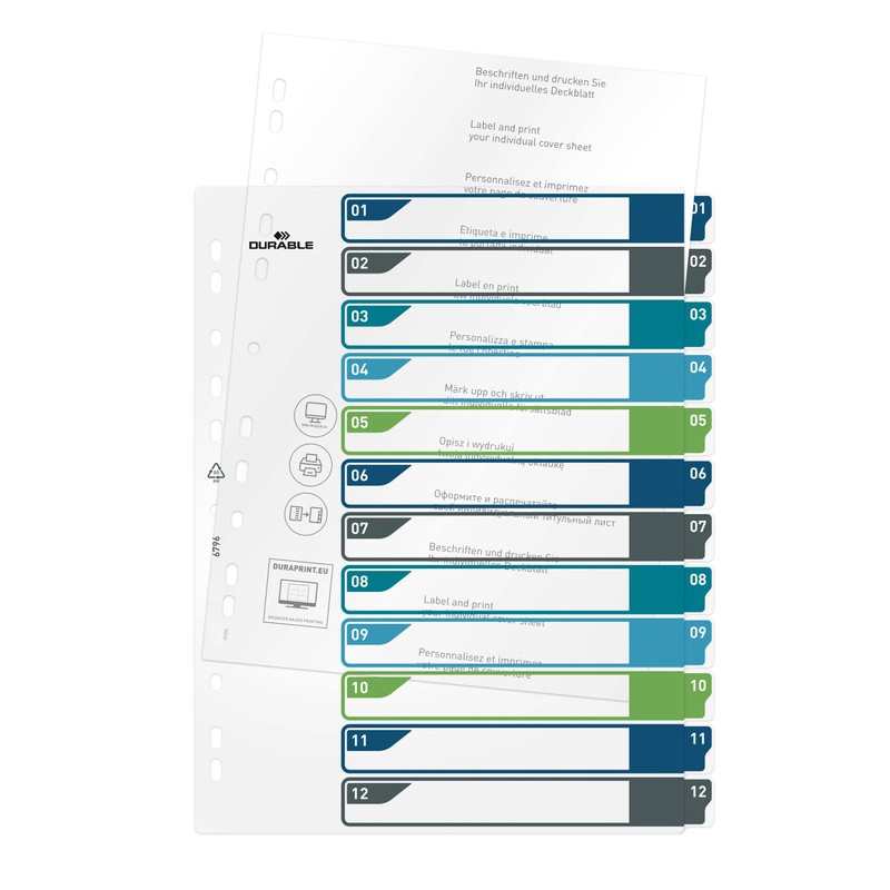 Durable Index Set 1-12 A4+ Portrait - Writable Index Organisation