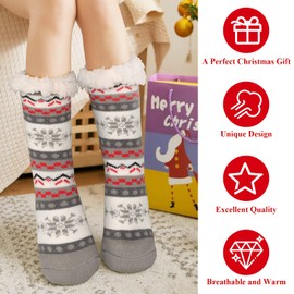 RenFox Slipper Socks, Winter Ladies Non Slip, Winter Cotton Socks Sloth Fleece Lined Slipper Socks, Soft Cozy Cotton Knitted Sock for Women Girls Christmas Xmas Gift, UK Size 3-7