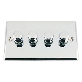 Light Dimmer Switch 4 Gang 400W (Max) - Polished Chrome - Classic - 10 Amp 4 Gang 2 Way Push On/Off