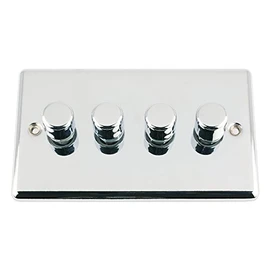 Light Dimmer Switch 4 Gang 400W (Max) - Polished Chrome - Classic - 10 Amp 4 Gang 2 Way Push On/Off