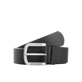 JACK & JONES Jacharry Men's Leather Belt Leather Look Belt with Logo Metal Buckle, Black (Black/Jack & Jones)