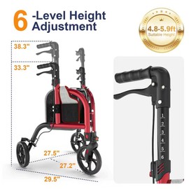 3 Wheels Walkers for Seniors, Narrow Foldable Three Wheels Rollator