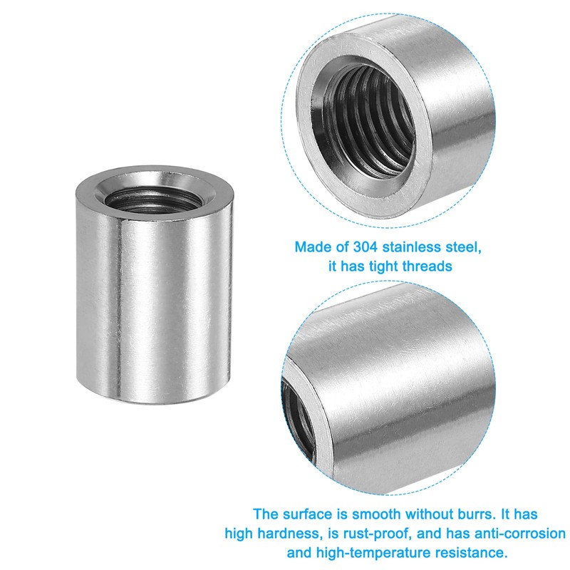 sourcing map M16x2mm Round Coupling Nuts, 2 Pcs 304 Stainless