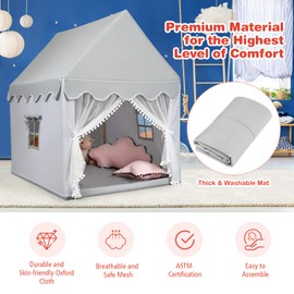 HONEY JOY Indoor Playhouse for Kids, Children Play Castle Fairy Tent w/Large Comfortable Mat, Breathable Curtain & Windows, Rooftop Style Princess Play House for Boys Girls Indoor Games (Gray)