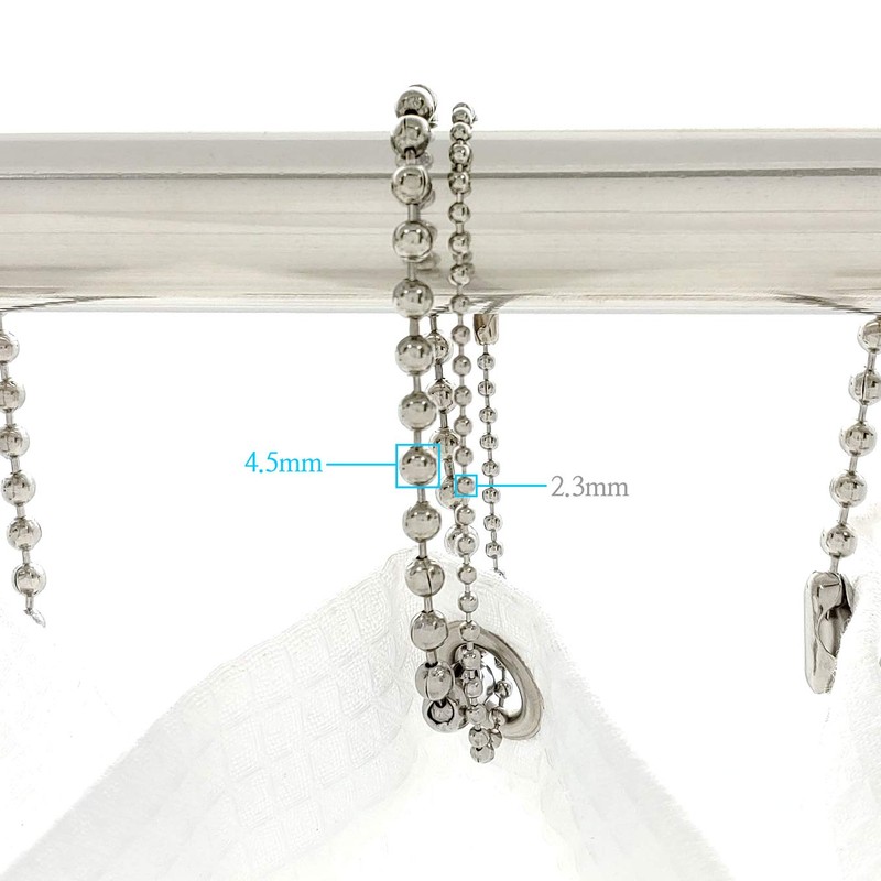 Nickel Shower Curtain Hooks, 6 Inch Ball Chain Design, 12