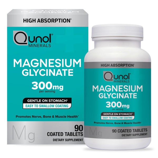 Qunol Magnesium Glycinate 300mg, 100% Glycinate Chelated Magnesium Supplement, 90ct