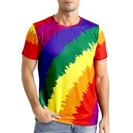 Funny World Rainbow Shirt Men Graphic Stripes Outfit Pride T-Shirt, Large, Rainbow