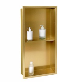 SaniteModar Shower Niche 12" X 24", Brushed Gold Stainless Steel Double Selves Niche for Shower Wall, No Tile Needed