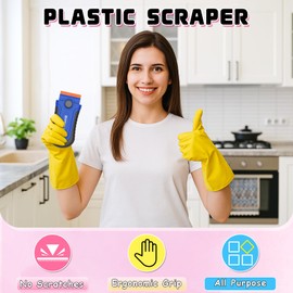 DIYSELF 2 Pcs Plastic Razor Blade Scraper with 10 Pcs Blades, Plastic Scraper Tool for Adhesive Remover, Scrapers for Cleaning Stickers, Decals, Paint, Glass, Windows, Car, No Scratches (Blue)