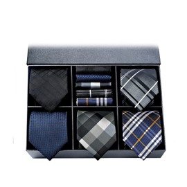 HISDERN TA5-01S Set of 5 Ties and Pocket Squares for Business Use, Luxury Gift Box, Choose from 17 Patterns, Job Hunting, Weddings, Gift for Father’s Day