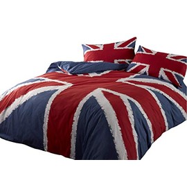 Rock N Roll Funky Union Jack British Uk Blue Red White Single Duvet Cover Bedding Bed Set,1 pack, Blue
