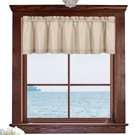 Valea Home Waffle Woven Textured Valance Curtains for Bathroom Water Repellent Window Covering Short Curtain, Taupe, 60 x16 inches, 1 Panel