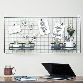 Yamfurga Multifunction Electroplated Iron Picture Frames and Holder, Mesh Grid Panel, Wall Photo Display and Organizer for College Dorm Living Room, Pack of 1 Pcs, Size: 17.7" x 37.4",Black