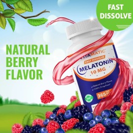 😴🌙 Vitamatic Melatonina 10mg | 365 Tabletas | 1 Año de Sueño Reparador 🛌💤 | Sabor Bayas 🍓
