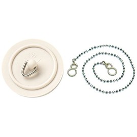 Merriway BH03431 38mm (1.1/2 inch) White Basin Plug Stopper with 300mm (12 inch) Polished Chrome Ball Chain