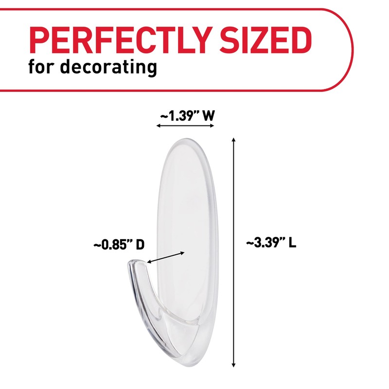 Command Outdoor Large Clear Wall Hooks, 1 Hook and 2
