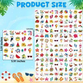 150 PCS Summer Temporary Tattoos, 6 Sheets Waterproof Fake Tattoos with Tropical Fruits Flamingos Hello Summer for Kids Adults Pool Party, Summer Stickers for Hawaiian Luau Party Favors Supplies
