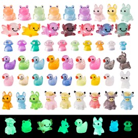 Nhemeylp 53pcs Luminous Mini Resin Animals Mixed, Tiny Resin Animals Miniature Little Small Duck Frog Mushroom Figures for Micro Landscape Fairy Garden Aquarium Dollhouse Decor