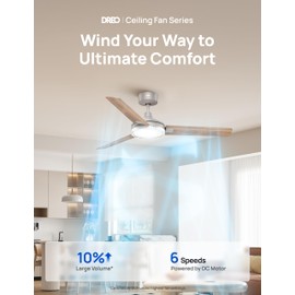Dreo Ceiling Fans with Lights and Remote, 52’’ Grey Ceiling Fan, 5CCT, 6-Level Dimmable, 6 Speeds, Quick-install, Quiet Reversible DC Motor, 1-4-8H Timer, Bedroom Ceiling Fan