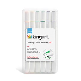 KINGART Studio Twin-Tip™ Permanent Alcohol-Based Sketch Markers (412-12), Storage/Travel Case, Set of 12 Unique Colors