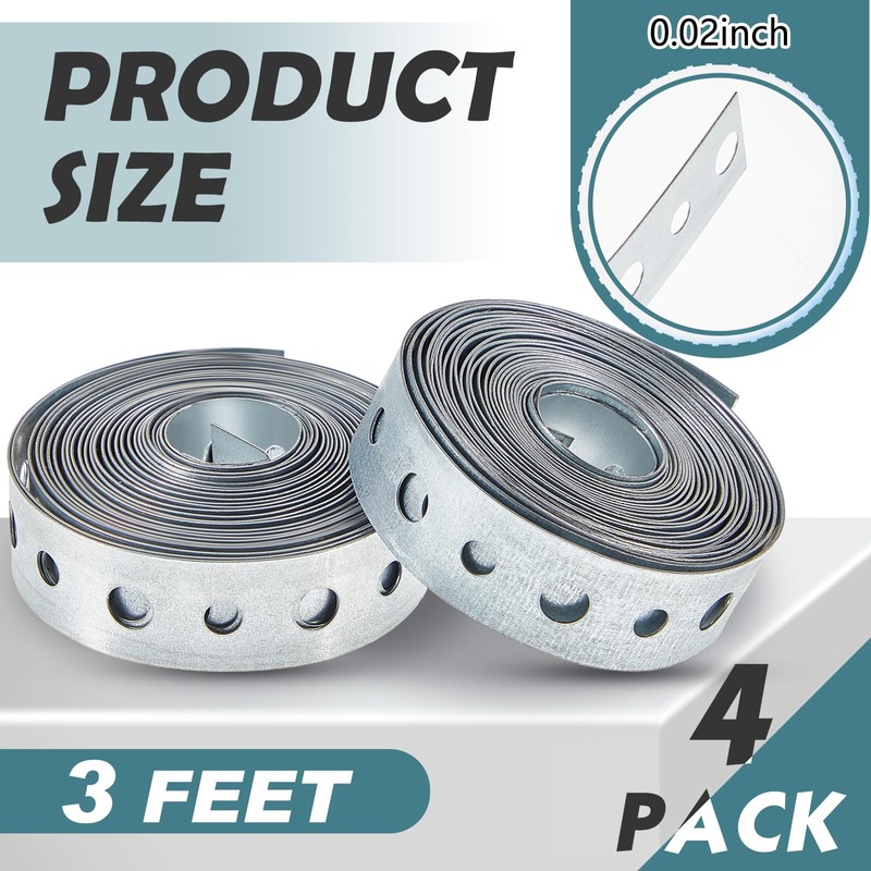 Gisafai 4 Pcs Galvanized Hanger Strap Metal Strapping with Holes