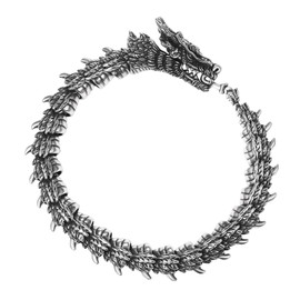 Flongo Dragon Snake Bracelet for Men: Gothic Viking Stainless Steel Flexible Bendable Dragon Head Snake Chain Snake Bracelet Punk Bully Vintage Mystery Bracelet Bangle Silver, Stainless Steel