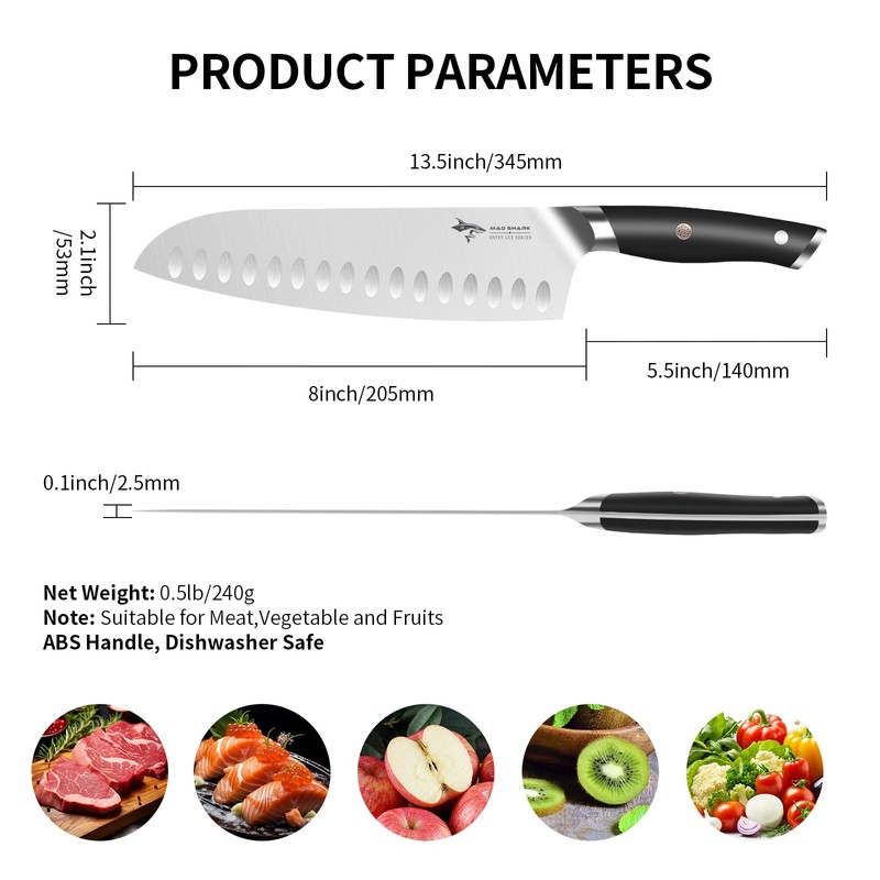 MAD SHARK 8" Santoku Kitchen Knife, Forged German High Carbon