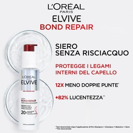 L'Oréal Paris Elvive Bond Repair Siero Senza Risciacquo, Rafforzante, Per Capelli Danneggiati, Protegge i Legami Interni del Capello, Con Acido Citrico, 150 ml