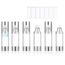 Betinyar 6Pcs 1.7oz/30ml Refillable Airless Pump Bottle, Makeup Pump Dispenser with Labels, Plastic Cosmetic Containers for Storage Travel (Silver)