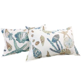 FADFAY 20X36 Pillowcase Beach Themed Seashells and Starfish Print Shams 100% Cotton Pillow Covers, 2Pcs, King/Cal King Size