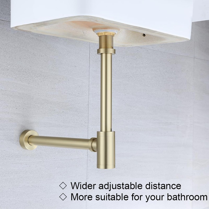 RANDOM Brushed Gold Brass Round Bottle P Trap Kit with