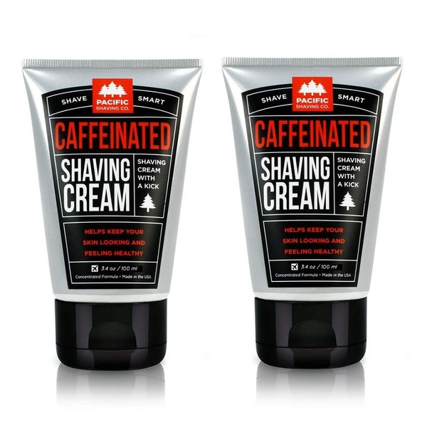 Pacific Shaving Company Caffeinated Shaving Cream - Helps Reduce Appearance of Redness, With Safe, Natural, and Plant-Derived Ingredients, Soothes Skin, Paraben Free, Made in USA, 3.4 oz (2 Pack)