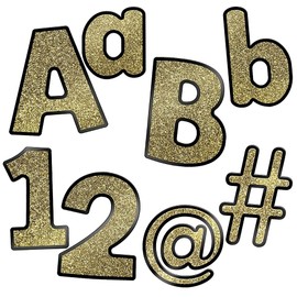 Carson Dellosa 219 Piece 4 Inch Gold Glitter Bulletin Board Letters for Classroom, Alphabet Letters, Numbers, Punctuation & Symbols, Cut Out Letters for Bulletin Board