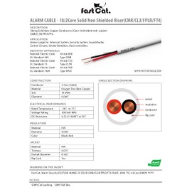 fast Cat. Security Cable 18 AWG 2 Conductor SOL Gray 500FT Box - FPLR Alarm Wire CMR, CL3R, FT4 Cable for Low Voltage Fire Detector, Security Stations, Door Bell & Burglar System with Pull Box