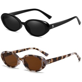 Breaksun Retro Oval Sunglasses for Women Men Fashion Small Oval Sunglasses 90s Vintage Shades (Black/Grey+Yellow Tortoise/Brown)