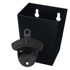 Jumiok Black Bottle Opener Wall Mounted Beer Top Opener with Cap Catcher Drained Holes