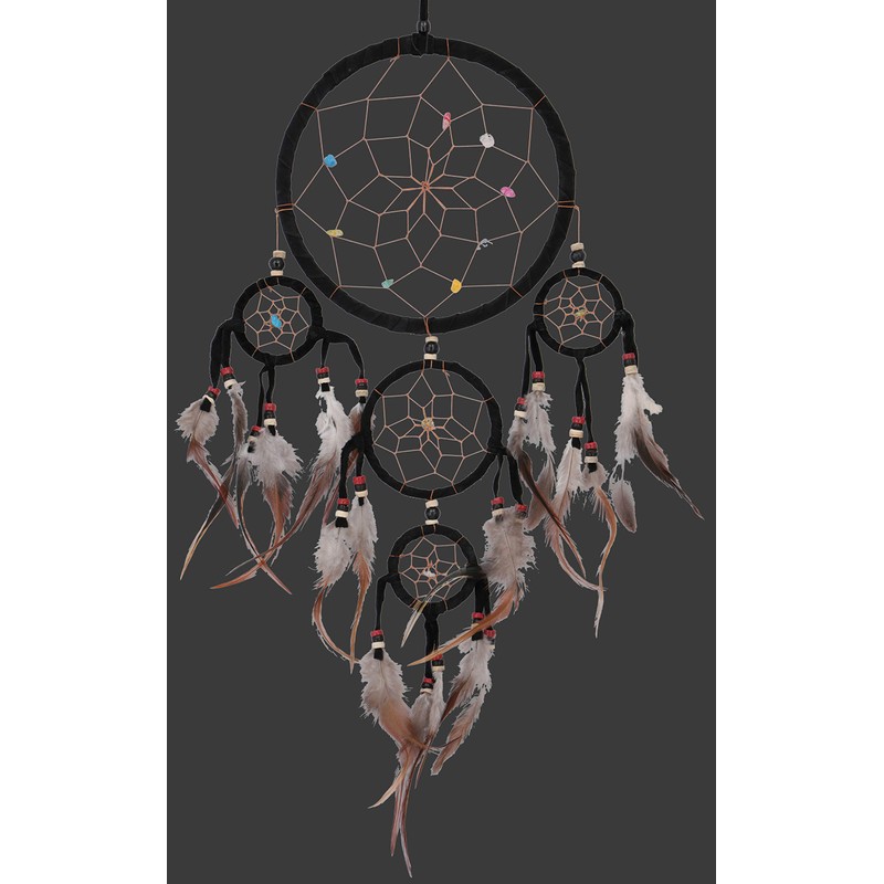 GURU SHOP Dream Catcher with Semi-Precious Stones - Black, Diameter: