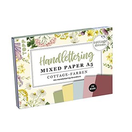 Handlettering Mixed Paper Block Cottage Dreams - Gelb, Grün, Blau, Rosa, Rot - A5: 75 feste Motivpapiere A5 in 5 Cottagefarben. Mit Handlettering-Grundkurs