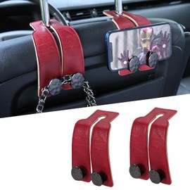 URIZZD 2PCS Leather Car Seat Hooks for Headrest, Vehicle Hanger Storage Organizer Universal for Handbag Purse, Car Accessories Gift (Red-Black)