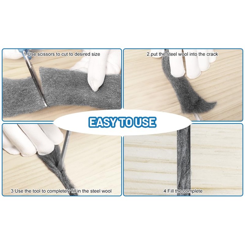 Stainless Steel Wool with Gloves, Steel Wool Fill Fabric Roll,