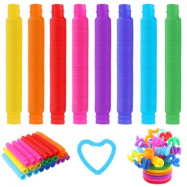 XIMISHOP 24 Pack Colorful Pop Tubes，Fun Pop Bendable Sensory Stretch Tubes for Children Sensory Toy Party Favors Adults Release Stress Fidget