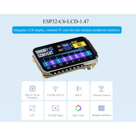 ESP32-C6 1.47inch Display Development Board, 172×320, 262K Color, Single-Core Processor 160MHz Running Frequency, with Colorful RGB LED, ESP32 with Display Supports W-i-F-i 6 & BLE