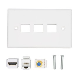 3 Port Ethernet Wall Plate, Detachable Jack Faceplate, HD Multimedia Interface TV F Head Cat6, Combo Faceplate Video Audio Socket Outlet Cover Panel for Home Office Hotel