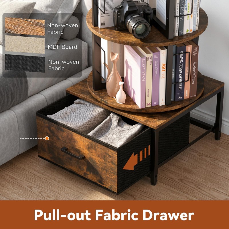 Housolution 5 Tier Rotating Bookshelf Tower with Storage, Rustic Brown
