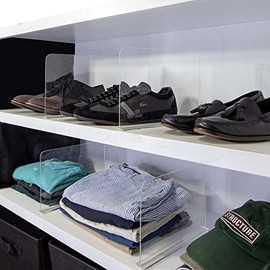 Bee Neat Clear Acrylic Closet Small Shelf Dividers for Organize and Storage Clothes, T-shirts, Books, Sweaters - Nano Tape Separators to Organize Wooden, Plastic, Glass, 8" Tall 11 ⅝" Deep - Pack of 4